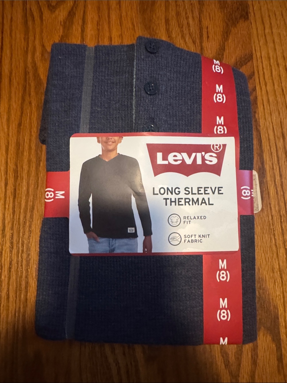 Levi's Men's Long Sleeve Thermal - Navy with Gray Stripe